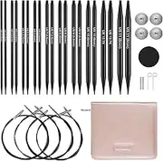 Guclud Interchangeable Circular Knitting Needles Set, 3mm-8mm Aluminum Metal Knitting Needles Etched with US Sizes, Includes 4 Cables, Accessories and a Case, 10 Pairs (Black)