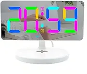 Lancoon Digital Alarm Clock with Wireless Charging Colorful Time RGB Night Light Week LED Mirror 5 Levels Brightness Dual Alarm Snooze for Bedside Living Room Office