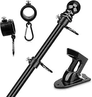 Flag Pole Kit, 152cm Stainless Steel Wall Mounted Flagpole with Bracket and Flag Pole Rings, Black Adjustable Outdoor Flag Poles for Porch, Outside, Truck,Yard, Garden
