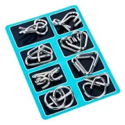 8pcs Metal Montessori Puzzle Wire IQ Mind Brain Teaser Blue Educational Toys B