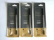 Parker Roller Ball Refill Fine Black Pen Ink Cartridge X3 New Sealed