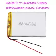 3.7V 3000mAh 11.1Wh Rechargeable Li Lipo Battery 406090 JST 2Pin Connector Plug