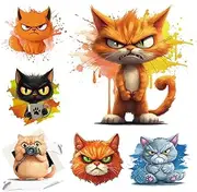 NBEADS 6Pcs Animals Theme Heat Transfer Stickers, 6 Styles Angry Cat Iron On Transfers Patches Cartoon Cat Shape Plastic Heat Transfer Decal Clothing Repair Applique for T-Shirt Jackets Backpack