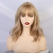 "16"" blonde wig with bangs short curly synthetic wigs for women ChristmasPartyWigs barbiecore Wigs"
