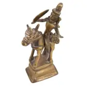 Antique Finish Brass Indian God Riding Horse Decorative Figurine Statue