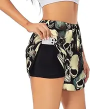 [GaxfjRu] Skull Skeleton Print Women's Running Shorts High Waisted Running Shorts Pocket Sporty Gym Elastic Short