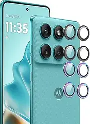 zZjoOoj Camera Protector for Motorola Moto Edge 60 Fusion/Edge 60/Edge 60 Pro for Tempered Glass, 9H Tempered Glass, Individual Metal Ring Cover, HD Clear, Set of 2 (Colourful & Black)