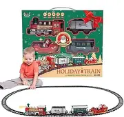 Electric Train Track Set | Model Train Kit for Christmas Tree with Light and Sound - Passenger Carriage, Electric Locomotive Engine, Railway Track