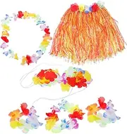 LIFKOME 18 Pcs Costumes Tropical Hula Grass Skirt Hawaii Grass Skirt Hula Dress Tropical Hula Dance Skirt Grass Skirt