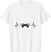 [X.Style] ECG Heartbeat Gamer Console Video Gamer Computer Nerd Pc ds963 T-Shirt (S) White
