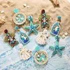 Women Bohemian Rhinestone Shell Dangle Earrings Sealife Ear Studs Summer Jewelry