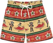 [ODAWA] Cactus White Background Boys Swim Trunks Drawstring Elastic Waist with Mesh Lining Board Shorts for Ages 3-14