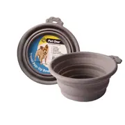 Collapsible Round Grey 370ml Silicone Dog & Cat Travel Bowl by Pet One