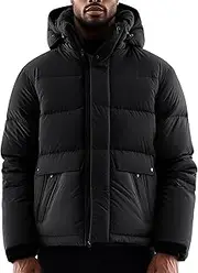 [Sumairah] Mens Grey Down Parka Minimalist Lightweight Removable Hood Winter Coat Warm Black Parka Jackets