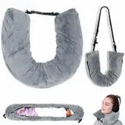 Refillable Travel Pillow Stuffed with Clothes,Soft and Transformable Travel Pillow,Expandable Neck Pillow,For Travel Car,Home,Office,Flight,Grey