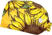 [FVQL] 2 Pcs Nurse Caps for Women, Reusable Surgical Cap Scrub Cap, Sunflower Seamless Pattern