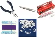 Bead Tip Kit - Pliers, Tweezers, Cement, Amethyst Bead Cord #6 & 25 Bead Tips