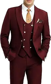 [Aowdoy] Men's Suits 3 Piece Slim Fit Tuxedo Suit One Button Blazer Double Breasted Vest Pants Set for Business Wedding Prom