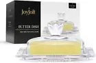 Clear Glass Butter Dish with Lid - Fancy Butter Stick Holder Wide Butter Dish fo