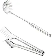 Spaghetti Spoon and Pasta Tong, 2 Spaghetti Spoon and Pasta Tong, Spaghetti Server, Pasta Spoon with Teeth, Comfortable Grip Serving Utensils, Kitchen Cooking Spaghetti Tool