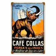 CAFE COLLAS MAN RIDING A ELEPHANT 18" HEAVY DUTY USA MADE METAL ADVERTISING SIGN
