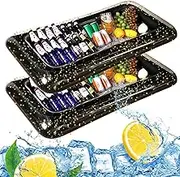2 Pcs Inflatable Serving Bar Ice Food Drinks Buffet Server Tray Buffet Inflatable Cooler with Drain Plug for Indoor Outdoor Salad BBQ Picnic Party, Black with Gold Confetti