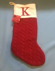 ST. NICHOLAS SQUARE 21" KNIT CHRISTMAS STOCKING MONOGRAM LETTER "K" (NWT)