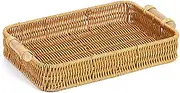 Shengsenfu Imitation Rattan Wove Bread Basket, Fruits Storage Tray with Handles Gift Hampers Display Tray Storage Basket,Tea Tray Woven Cutlery Food Serving Baskets Trays, Bread Proofing