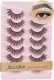 Jiocolor False Eyelashes Fluffy Lashes 15mm Dramatic Long Eyelashes Wispy Natural Look Lashes Soft Faux Mink Eyelashes 3D 6D Lashes 7 Pairs Lashes Fake lashes Pack