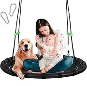 ZBZBML Tree Swing with PP Mat for Kids and Adults - Durable, Safe, and Easy to Install,Black Outdoor Saucer Swing,Flying Saucer Web Circle Swing for Yard Garden Playground Park (40 inches Diameter)