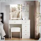 White Dressing Table Vanity Set W/ Dimmable LED Lighted Mirror Stool Makeup Desk