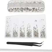 TOKIDNY 1 Set Multi Shape Ab Iridescent Rhinestones Nail Charms Kit Flatback Crystal Gems with Pencil and Tweezer for DIY Nail Art Decorations and Manicure Accessories