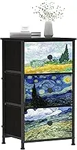 Welfuturer Dresser with 3 Drawers Van Gogh Drawer Dresser for Bedroom Narrow Nightstand Small Dressers & Chests of Drawers for Halfway Entryway Closets Living Room Sturdy Steel Frame Wood Top