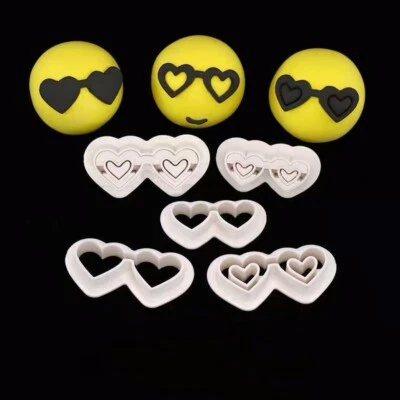 7pcs Set Love Heart Shape Sunglasses Sugarcraft Fondant Cookie Embosser Cutters
