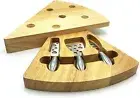 Cheese Board & Knife Set, Rubber Wood Charcuterie Platter w/ Cutlery