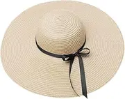 [Generic] Beach Hats for Women Wide Brim Sun Straw Hat Sun Protection Sun Cap Foldable Roll up Cap with Elegant Bow