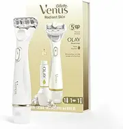 Gillette Venus Radiant Skin Moisturizing Women’s Razor For Dry And Sensitive Skin With Olay Moisturizer Dispenser, 1 Serum, And 1 Razor Blade Refill
