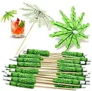 50 Pieces Tropical Palm Tree Paper Umbrella Cocktail Umbrellas for Drinks Colorful Tropical Tree Paper Umbrellas Drink Picks Bamboo Toothpicks Handmade for Hawaii Party Decoration