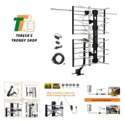 Digital HDTV Outdoor Amplified Antenna - 150 Miles Range - Mounting Pole & 40...