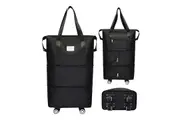 2pcs Travel Suitcases with Wheels Expandable Foldable Luggage Bag Rolling Carry on Luggage Bag-Black and Fuchsia