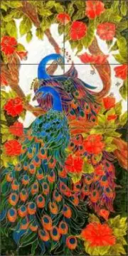 Peacock Tile Backsplash Micheline Hadjis Bird Art Ceramic Mural MHA042