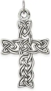 [JewelryWeb] 925 Sterling Silver Polished Artisan Oxidized Antiqued Irish Claddagh Celtic Trinity Knot Religious Faith Cross Pendant Necklace 37x23mm Wide-Pendant for Women