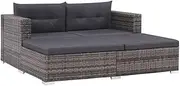 vidaXL Poly Rattan Grey Outdoor Lounge Set - 3 Piece Garden Furniture with Cushions and Reclining Sunlounger