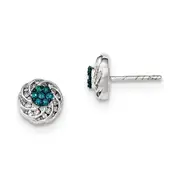 14K White Gold Blue and White Real Diamond Round Post Earrings