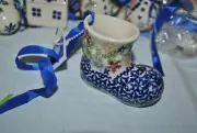 NEW Boleslawiec Polish Pottery Christmas Ornament BOOT Cobalt Star Snowflakes