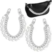 2 Pcs Pearl Purse Chain Short Handle Replacement for Women Girls Purse Handbag