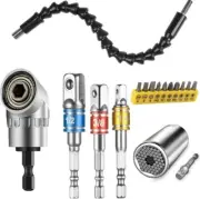 Flexible Drill Bit Extension and Universal Socket Wrench Tool Set, 105° Right An