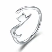 Sterling Silver Cat Adjustable Hypoallergenic Ring
