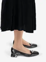 Black Patent Square Toe Flats