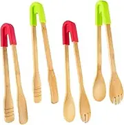 BIUDECO 4pcs Multi Function Wooden Tongs Scald Food Clips for Toast Grilling and Serving Kitchen Utensils for Bacon Muffins Salads and More